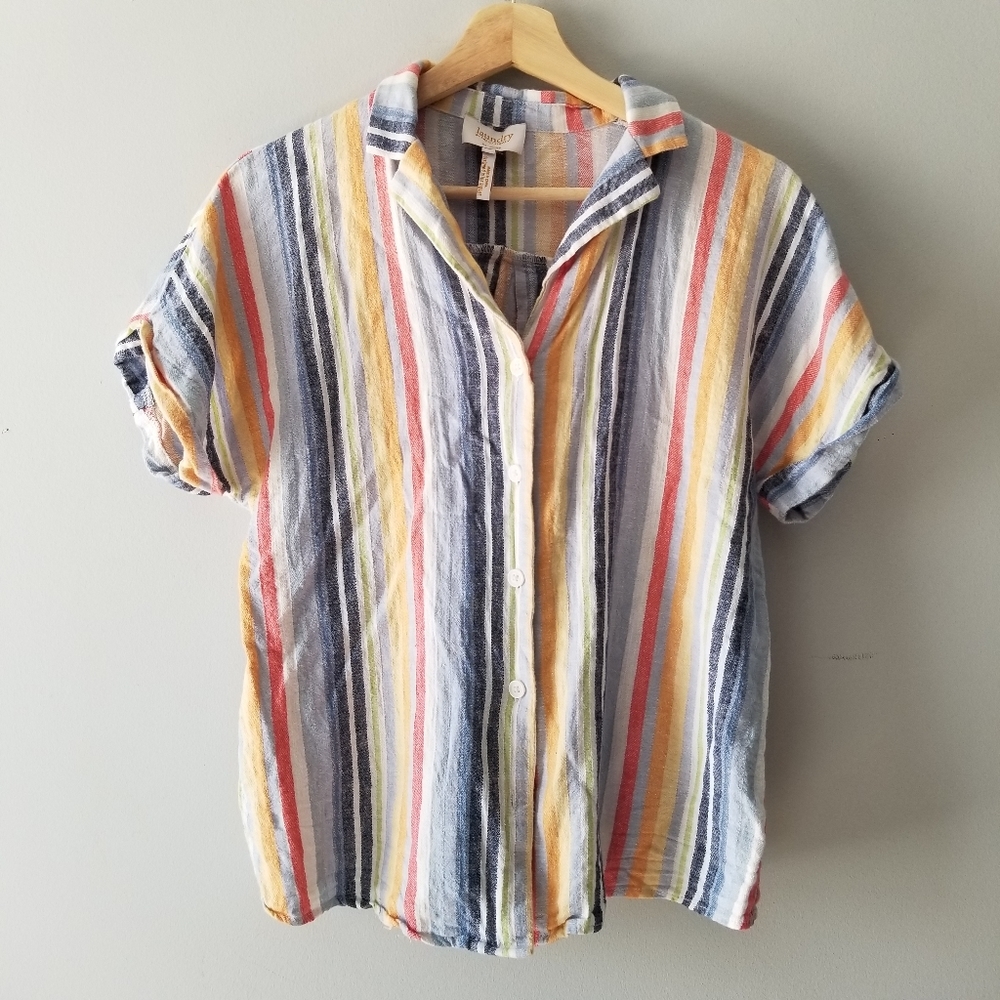 Laundry By Shelli Segal Colorful Stripe Button Shirt Linen Large
